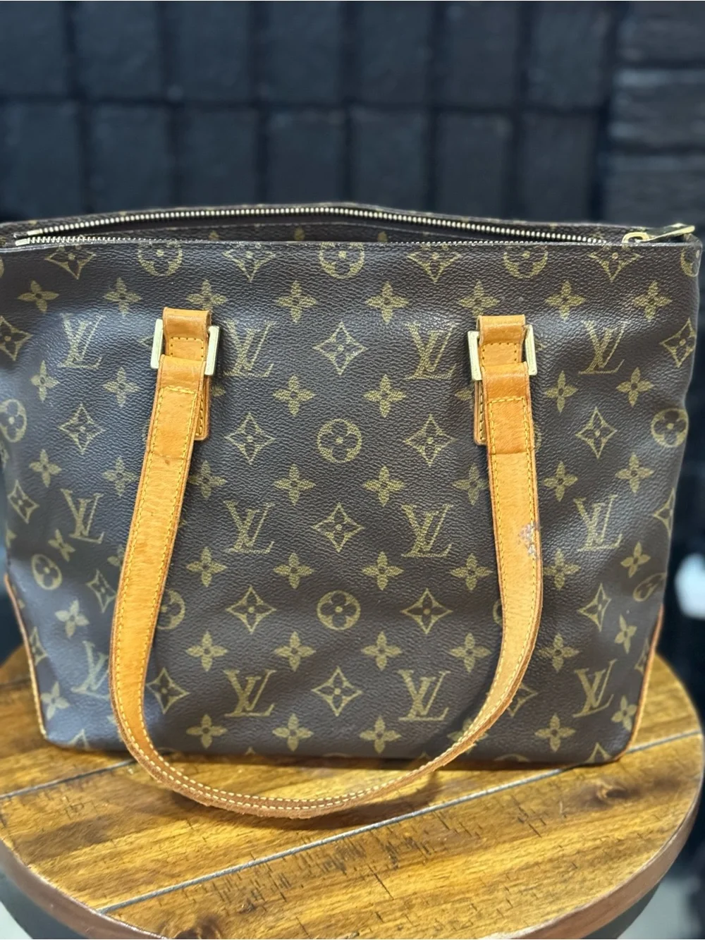 Louis Vuitton Monogram Canvas Tote in Brown and Tan As is! Strap needs repaired!